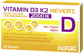 Vitamin D3 K2 Hevert Plus Calcium und Magnesium 2000 IE Kapseln 60 St HEVERT
