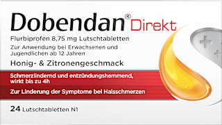Dobendan Direkt, Wirkstoff: Flurbiprofen 8,75 mg, Lutschtabletten Honig- & Zitronengeschmack Dobendan