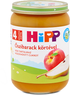 Bio bébidesszert őszibarack- körte gyümölcspüré 4 hónapos kortól HiPP