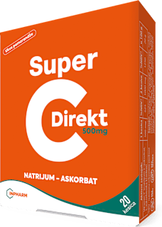 Super C Direkt 500mg NATRIJUM-ASKORBAT kesice; dodatak ishrani bez šećera sa zaslađivačem INPHARM