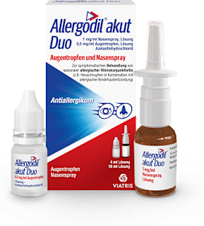 Allergodil akut Duo Augentropfen: 0,5mg/ml Augentropfen Lösung - Azelastinhydrochlorid, Nasenspray: 1mg/ml Nasenspray, Lösung Allergodil