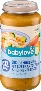 Bio zeleninový príkrm s ryžou, sladkými zemiakmi a kuracím mäsom babylove