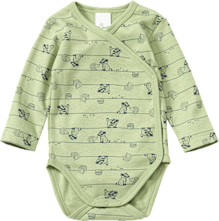 Wickelbody Langarm mit Waldtier-Muster, grün, Gr. 46/48 ALANA