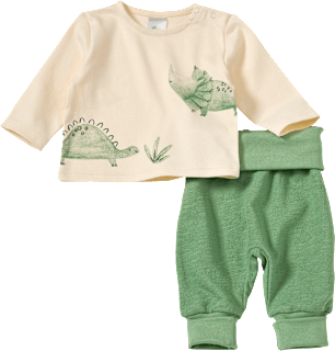 Set mit Langarmshirt mit Dino-Motiv & Hose mit Mitwachsfunktion, beige + grün, Gr. 56 ALANA