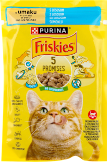 5 PROMISES kompletna vlažna hrana za odrasle mačke - losos PURINA Friskies