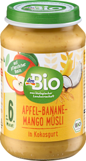 Musli owocowo-zbożowe z jabłkiem, bananem i mango w jogurcie kokosowym, od 6 miesiąca dmBio