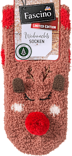 Kuschelsocken XMAS mit Rentier-Motiv braun Gr. 35-38 Fascino