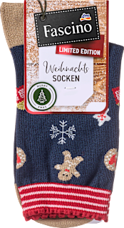 Socken XMAS mit Lebkuchen-Muster blau Gr. 39-42 Fascino