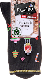 Socken XMAS mit Weihnachts-Motiv schwarz Gr. 35-38 Fascino