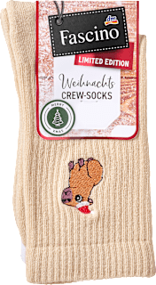 Crew Socken XMAS mit Capybara-Motiv beige Gr. 39-42 Fascino