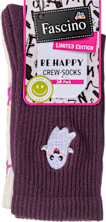 Crew Socken mit Geist- + Fledermaus-Motiv weiß + lila Gr. 39-42 Fascino