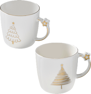 Kaffeebecher mit Sternchenhenkel & Baum, weiß-gold (360 ml) Dekorieren & Einrichten