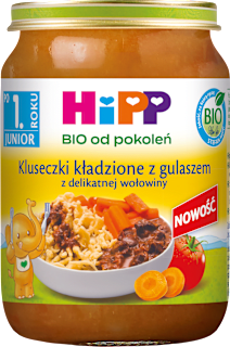 Kluseczki kładzione z gulaszem z delikatnej wołowiny, po 1. roku HiPP