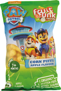 BIO kukuričné chrumky Paw Patrol s jablkovou príchuťou Fruitfunk