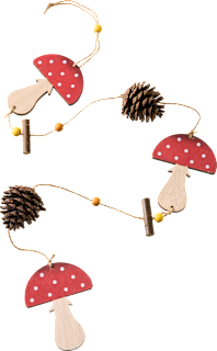 Holzgirlande, Pilz mit Tannenzapfen, rot Dekorieren & Einrichten