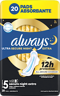 Damski nočni vložki Ultra Secure Night Extra, velikost 5 always