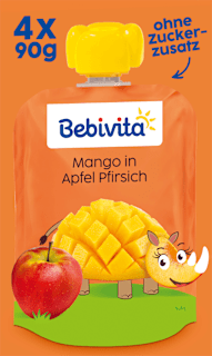 Quetschie Kinderspass Mango in Apfel Pfirsich ab 1 Jahr (4x90 g) Bebivita