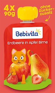 Quetschie Erdbeere in Apfel Birne, ab 1 Jahr (4x90 g) Bebivita