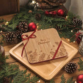 Servierbrett "Merry Christmas" mit rotem Band Dekorieren & Einrichten