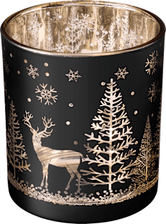 Kerzenhalter aus Glas, Wald & Hirsche, schwarz-gold Dekorieren & Einrichten