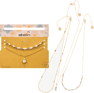 Halsketten mit Perlen, Gold-Optik, 3 St