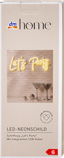 LED-Neonschild "Let's party" mit USB-Kabel (9,5x9,5x10,7 cm), 1 St