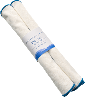 Platzset aus Baumwolle mit Wellenkantenrand/Stickerei, weiß/blau (33x48 cm), 2 St