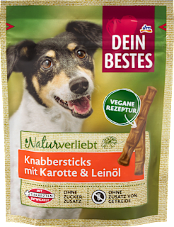 Hundeleckerli, Knabbersticks mit Karotte, Naturverliebt, vegan Dein Bestes