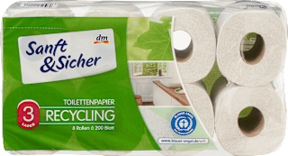 Toilettenpapier Recycling 3-lagig (8x200 Blatt) Sanft&Sicher