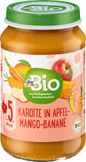 Früchte Karotte, Apfel, Mango, Banane ab dem 5. Monat dmBio
