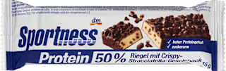 Baton proteinowy 50%, chrupki i stracciatella w ciemnej czekoladzie Sportness