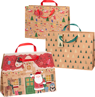 Geschenktasche Schlitten/Bäume/Lebkuchenhaus veredelt NK, maxi quer Profissimo