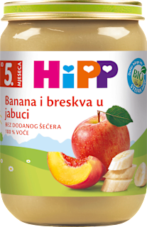 EKO voćna kašica – banana i breskva u jabuci, 5 + mj. HiPP