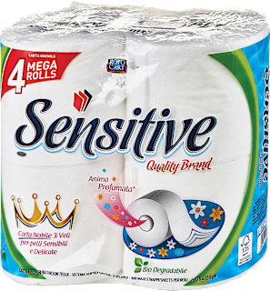 Hârtie igienică parfumată 3 straturi 4 role Sensitive