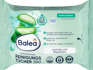 Frissítő 3in1 arctisztító kendő normál és vegyes bőrre Balea