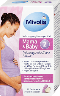Mama & Baby 2 étrend-kiegészítő a várandósság és a szoptatás időszakára Mivolis