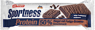 Fehérjeszelet 50% fehérjével, ragacsos brownie ízű, maltit-tejcsokoládé bevonattal, édesítőszerekkel Sportness