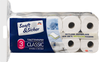 Classic toaletni papir, 3-slojni, 220 listića Sanft&Sicher
