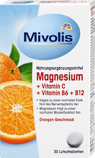Magnezij + vitamin C + vitamin B6 i B12 pastile s okusom naranče, 30 kom. Mivolis