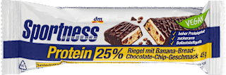 Baton proteic vegan cu aromă de banana, cu conținut de cacao și bucăți de ciocolată  Sportness