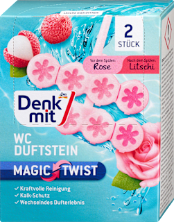 Magic Twist kamen za WC šolju - ruža i liči, 2x48g Denkmit