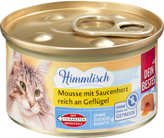 Nassfutter Katze Himmlisch Mousse mit Saucenherz reich an Geflügel Dein Bestes