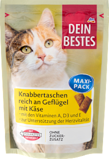 Katzenleckerli Knabbertaschen reich an Geflügel mit Käse Dein Bestes