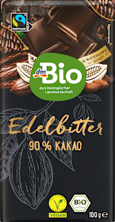 Schokolade Edelbitter 90 % Kakao dmBio