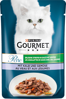 Nassfutter Katze mit Kalb & Gemüse, Perle - erlesene Streifen in Sauce Purina Gourmet