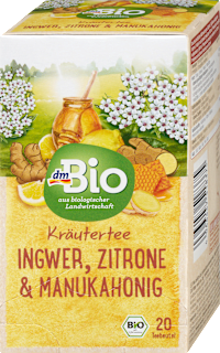 Bio gyógynövénytea, gyömbér, citrom és manukaméz, 20 filter dmBio