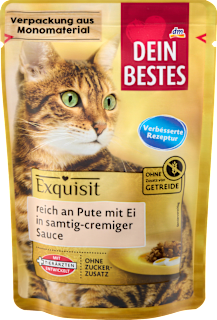 Nassfutter Katze reich an Pute mit Ei in Sauce, Exquisit Dein Bestes