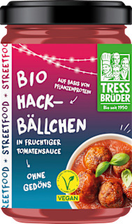 Fertiggericht, Hackbällchen in Tomatensauce, vegan TRESSBRÜDER
