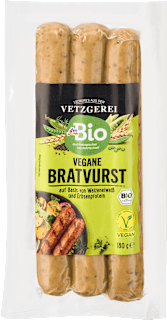 Veganska bio klobasica na osnovi pšeničnega glutena in grahovih beljakovin dmBio