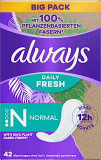 Slipeinlagen Daily Fresh Normal pflanzenbasiert ohne Duft Big Pack always